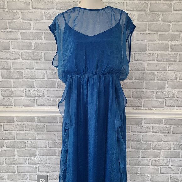 Adelyn Rae Blue Organza Ruffled Dress Sheer Overlay NEW XXL Maxi Fairycore - Picture 2 of 8